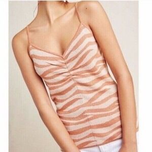 Anthropologie | Cora Zebra Animal Print Tank Size S Orange Metallic Rose Gold